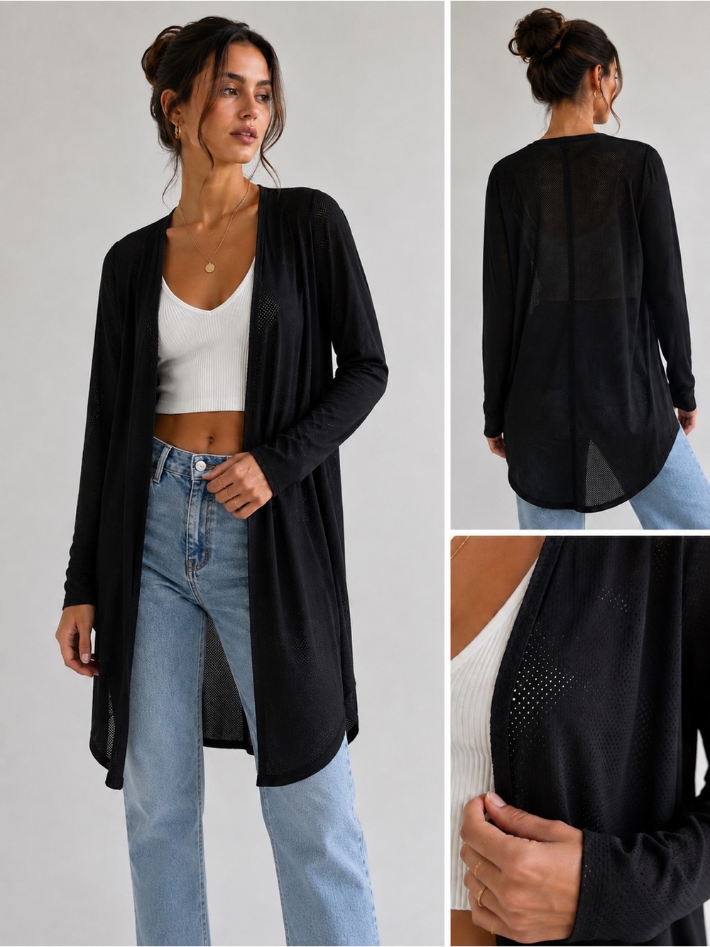 Women’s Black Long Open-Front Cardigan